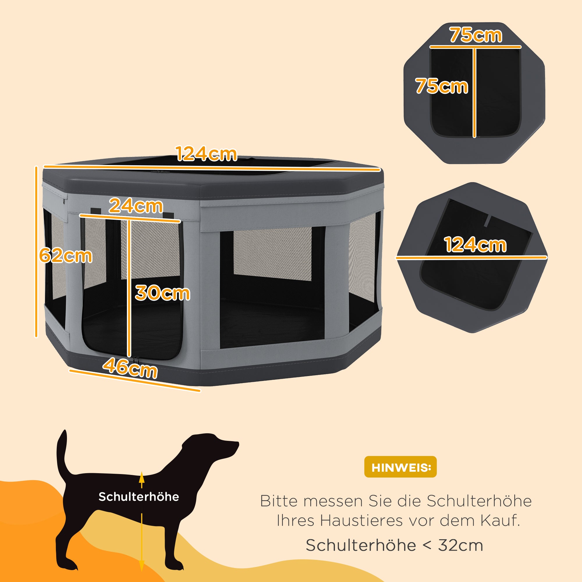 Puppy Playpen Puppy Playpen with Carrying Bag, Octagonal Pet Playpen with Mesh Window, for Small Animals, Oxford, Grey