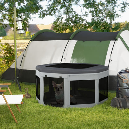 Puppy Playpen Puppy Playpen with Carrying Bag, Octagonal Pet Playpen with Mesh Window, for Small Animals, Oxford, Grey