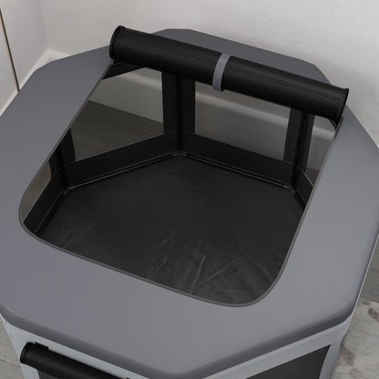 Puppy Playpen Puppy Playpen with Carrying Bag, Octagonal Pet Playpen with Mesh Window, for Small Animals, Oxford, Grey