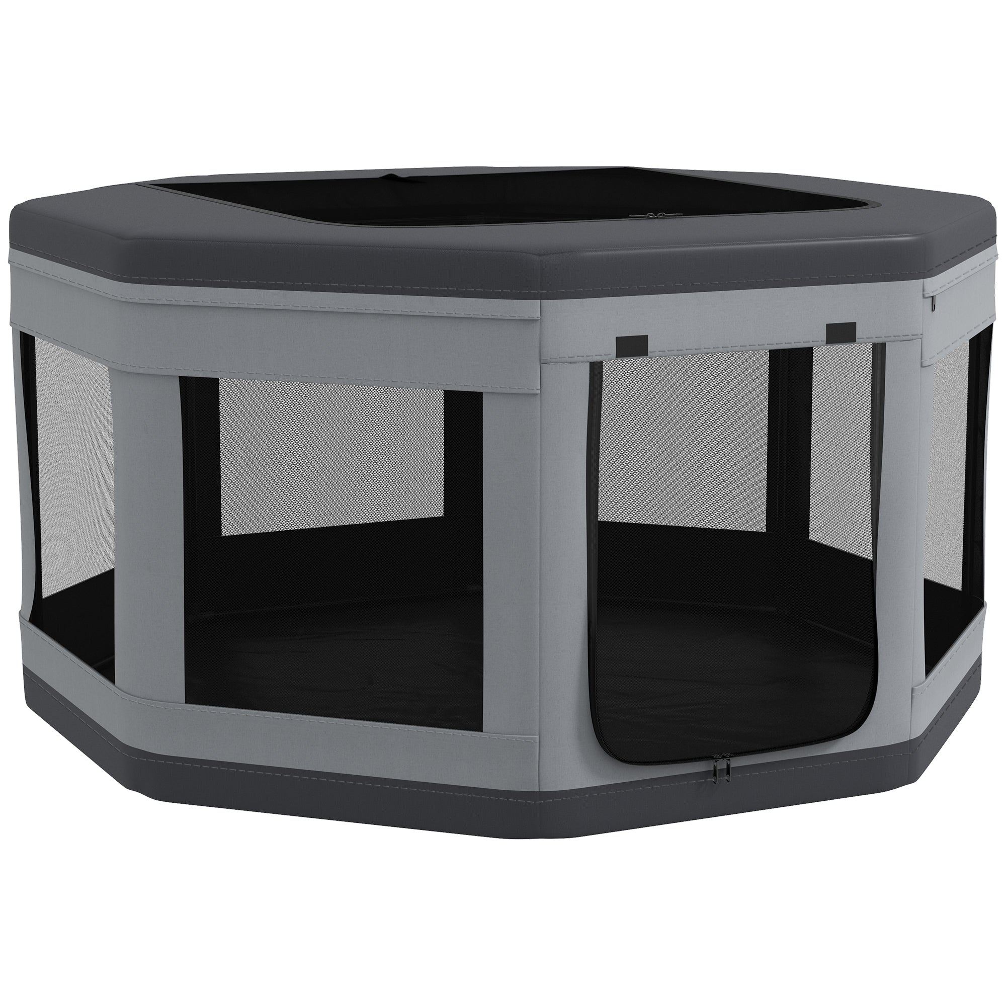 Puppy Playpen Puppy Playpen with Carrying Bag, Octagonal Pet Playpen with Mesh Window, for Small Animals, Oxford, Grey