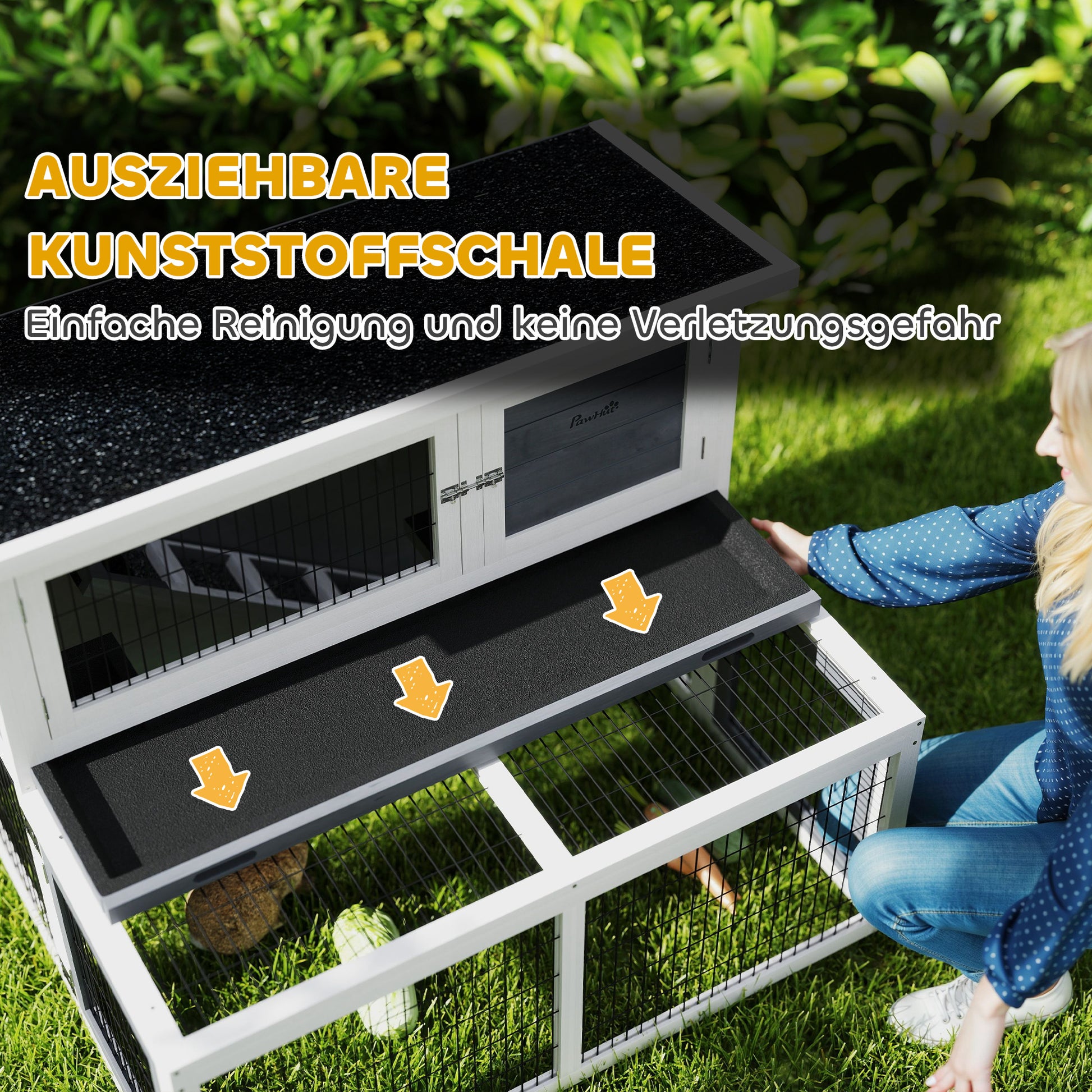 Rabbit Hutch 2 Levels with Foldable Roof Rabbit Cage made of Solid Wood Winterproof Double-story House with Exercise Pen 122x95x93.5 cm Outdoor Small Animal Shelter for Rabbits Gray