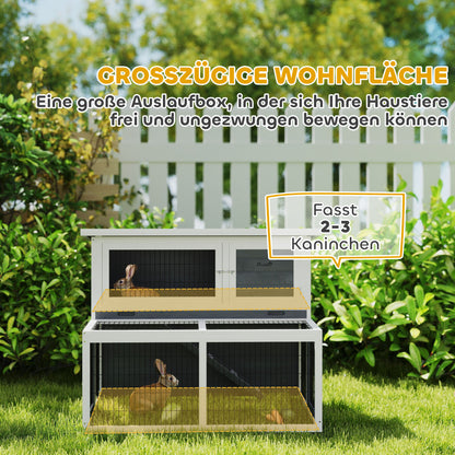 Rabbit Hutch 2 Levels with Foldable Roof Rabbit Cage made of Solid Wood Winterproof Double-story House with Exercise Pen 122x95x93.5 cm Outdoor Small Animal Shelter for Rabbits Gray