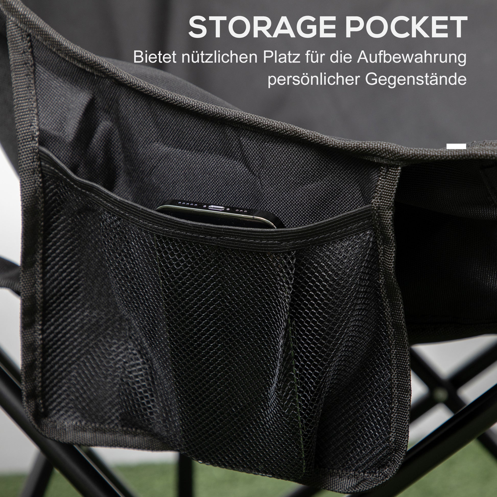 Camping Chair Foldable Garden Chair with Side Pocket, Steel Legs, Folding Chair with Carry Bag for Pool, Beach, Oxford, Black