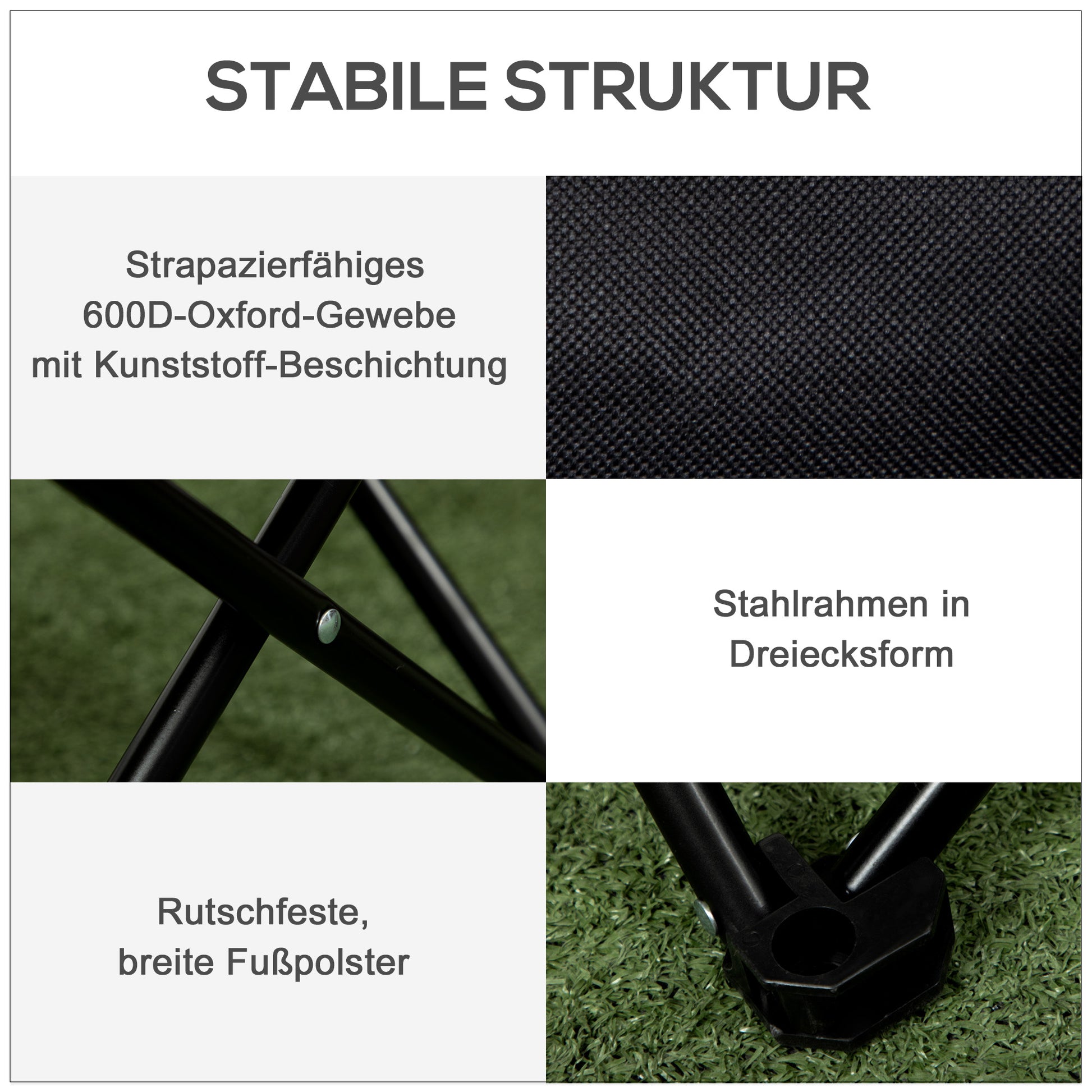 Camping Chair Foldable Garden Chair with Side Pocket, Steel Legs, Folding Chair with Carry Bag for Pool, Beach, Oxford, Black