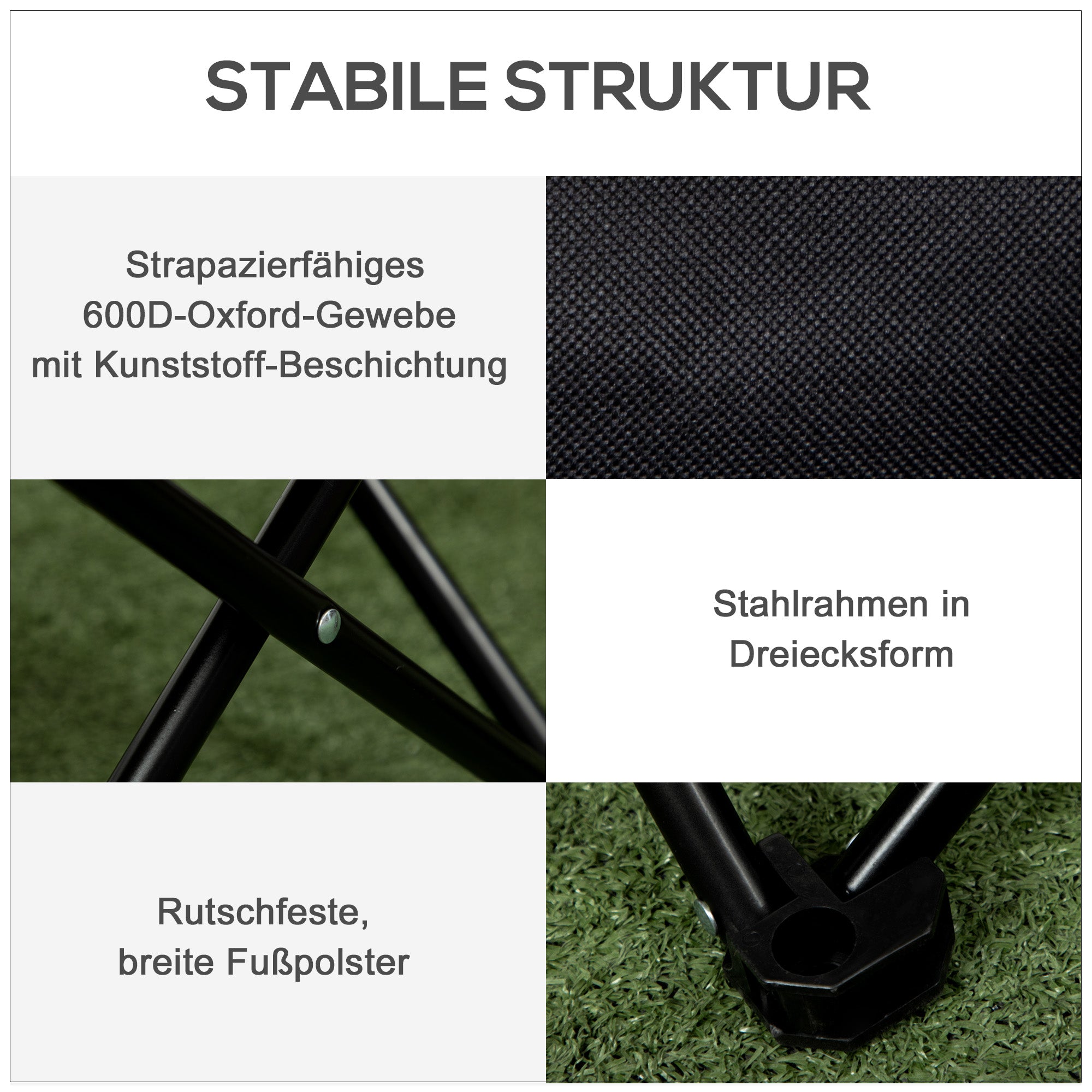Camping Chair Foldable Garden Chair with Side Pocket, Steel Legs, Folding Chair with Carry Bag for Pool, Beach, Oxford, Black