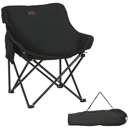 Camping Chair Foldable Garden Chair with Side Pocket, Steel Legs, Folding Chair with Carry Bag for Pool, Beach, Oxford, Black