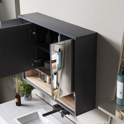 Wall Cabinet, bathroom furniture with mirrored hanging cabinet, bathroom mirror with storage, 3-door cabinets and 8 compartments, dim. 80L x 20W x 60H cm, gray