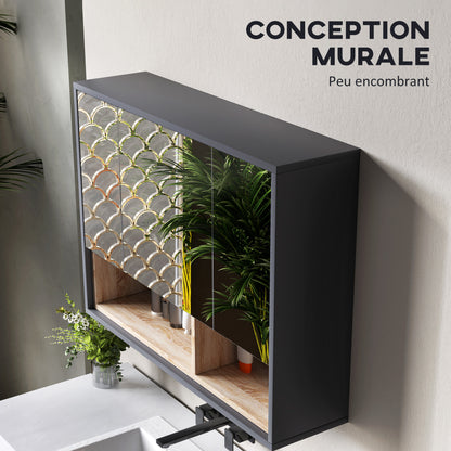 Wall Cabinet, bathroom furniture with mirrored hanging cabinet, bathroom mirror with storage, 3-door cabinets and 8 compartments, dim. 80L x 20W x 60H cm, gray