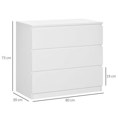 3-Drawer Chest Bedroom Storage Furniture Modern Sleek Design with Soft-Close Mechanism for Bedroom, Living Room - 60 x 38 x 100 cm, White