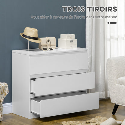 3-Drawer Chest Bedroom Storage Furniture Modern Sleek Design with Soft-Close Mechanism for Bedroom, Living Room - 60 x 38 x 100 cm, White