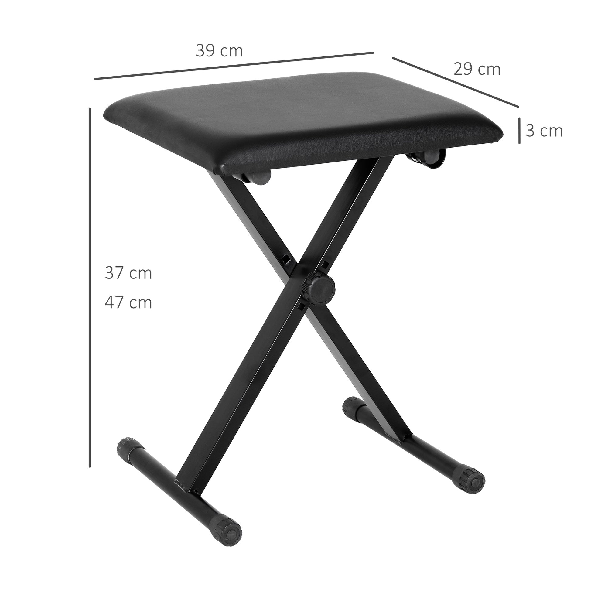 Piano Stool Piano Bench Makeup Stool Height Adjustable Folding Metal Faux Leather Foam Black 39 x 29 x 37-47 cm