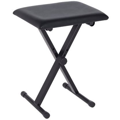 Piano Stool Piano Bench Makeup Stool Height Adjustable Folding Metal Faux Leather Foam Black 39 x 29 x 37-47 cm
