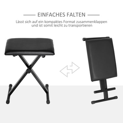 Piano Stool Piano Bench Makeup Stool Height Adjustable Folding Metal Faux Leather Foam Black 39 x 29 x 37-47 cm