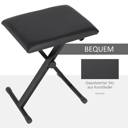 Piano Stool Piano Bench Makeup Stool Height Adjustable Folding Metal Faux Leather Foam Black 39 x 29 x 37-47 cm