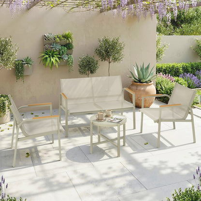 4-Piece Textilene Outdoor Patio Set — 2-Seat Sofa, 2 Armchairs & Tempered Glass Coffee Table, Green