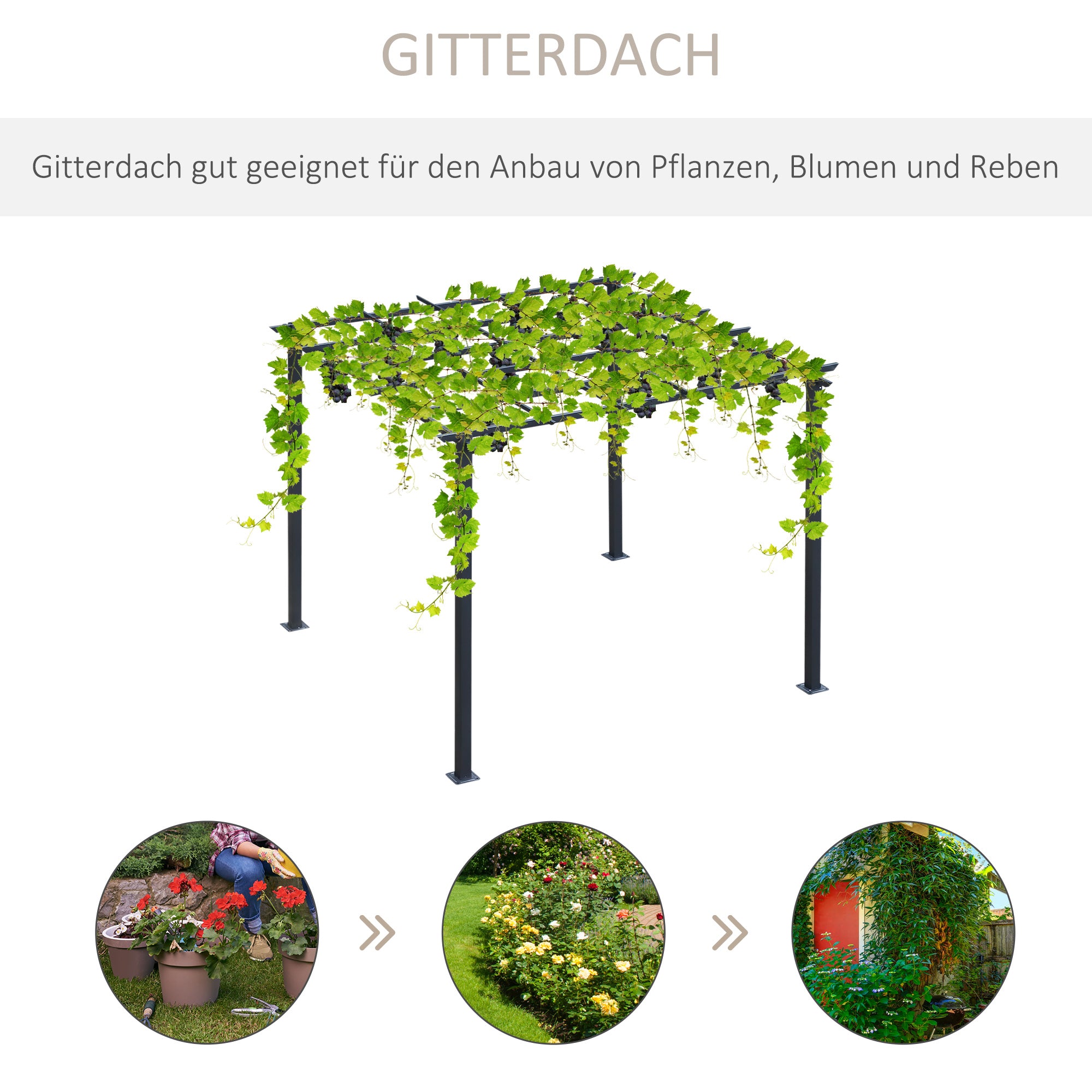 Rose Pavilion Plant Arch Rose Arch Trellis Garden Pavilion Weatherproof Metal Black 2.97 x 2.95 x 2.3 m