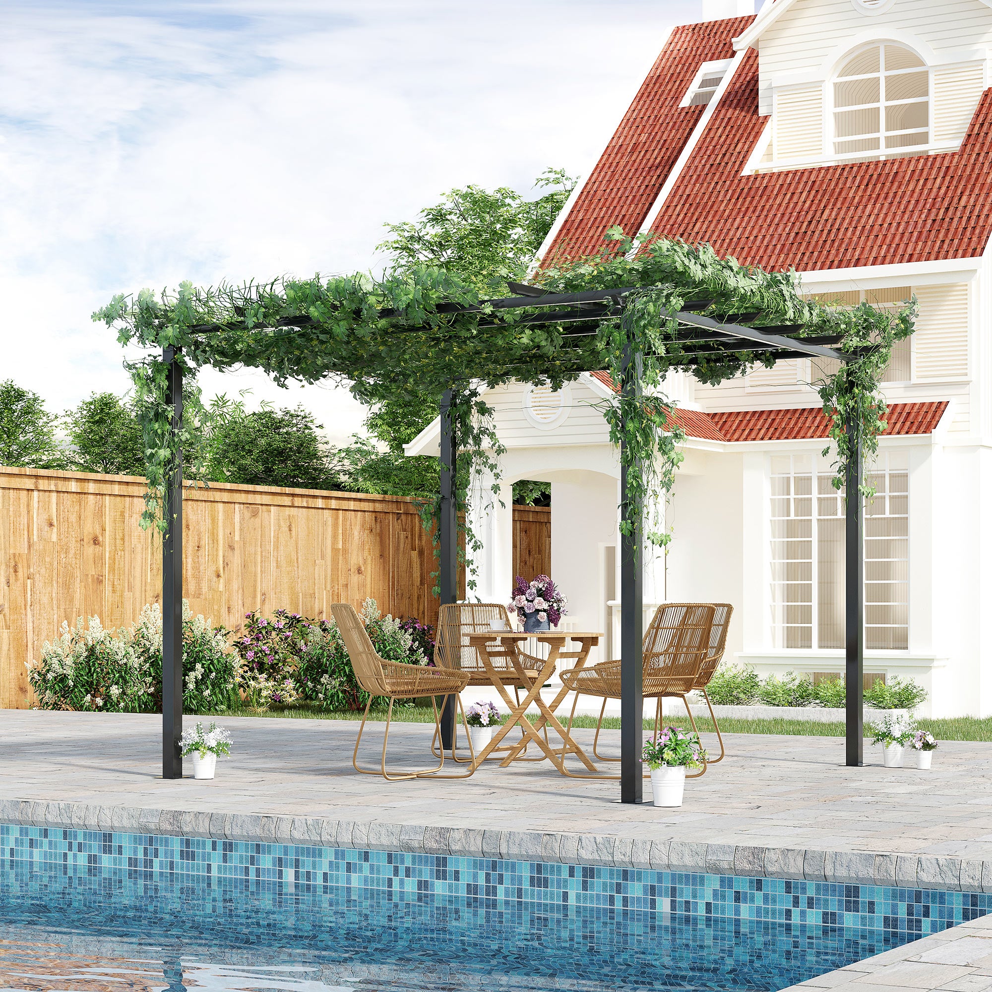 Rose Pavilion Plant Arch Rose Arch Trellis Garden Pavilion Weatherproof Metal Black 2.97 x 2.95 x 2.3 m
