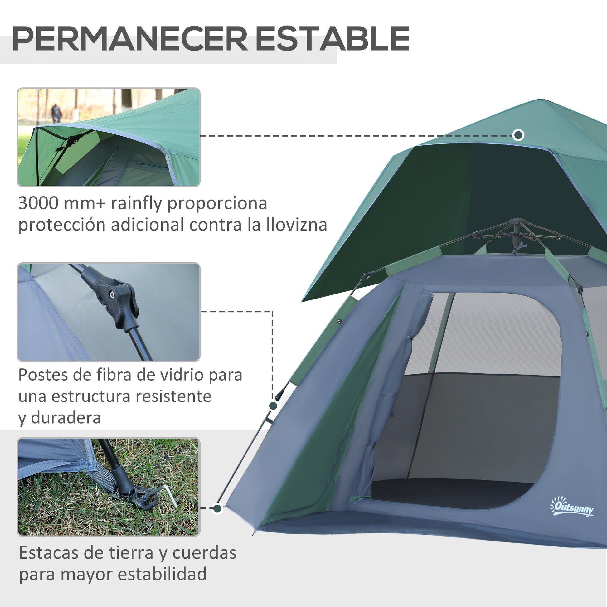 Pop-Up Tent for 2-3 People Waterproof Camping Tent 3000 mm Camping Tent with Pockets Windows and Carry Bag 98.4x76.4x63 inches Green