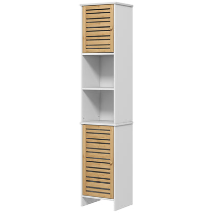 Modern Bathroom Column Tall Bathroom Cabinet with Adjustable Shelves and Anti-Tip Bamboo Door 35x30x170 cm White and Natural