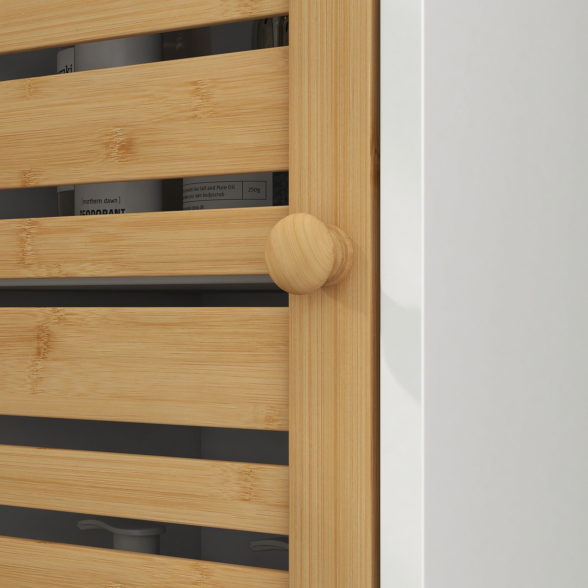 Modern Bathroom Column Tall Bathroom Cabinet with Adjustable Shelves and Anti-Tip Bamboo Door 35x30x170 cm White and Natural