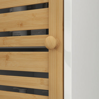 Modern Bathroom Column Tall Bathroom Cabinet with Adjustable Shelves and Anti-Tip Bamboo Door 35x30x170 cm White and Natural