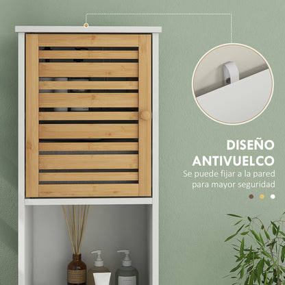 Modern Bathroom Column Tall Bathroom Cabinet with Adjustable Shelves and Anti-Tip Bamboo Door 35x30x170 cm White and Natural
