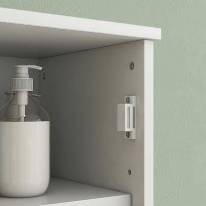 Modern Bathroom Column Tall Bathroom Cabinet with Adjustable Shelves and Anti-Tip Bamboo Door 35x30x170 cm White and Natural