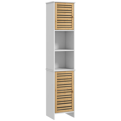 Modern Bathroom Column Tall Bathroom Cabinet with Adjustable Shelves and Anti-Tip Bamboo Door 35x30x170 cm White and Natural