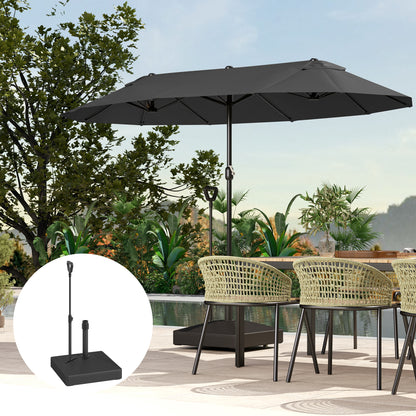 Square Umbrella Base with Wheels Parasol Stand with Adjustable Handle Fillable with 45L Water or 55kg Sand for Garden Terrace Black