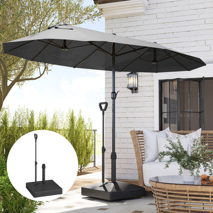 Square Umbrella Base with Wheels Parasol Stand with Adjustable Handle Fillable with 45L Water or 55kg Sand for Garden Terrace Black