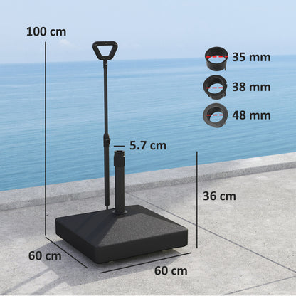 Square Umbrella Base with Wheels Parasol Stand with Adjustable Handle Fillable with 45L Water or 55kg Sand for Garden Terrace Black