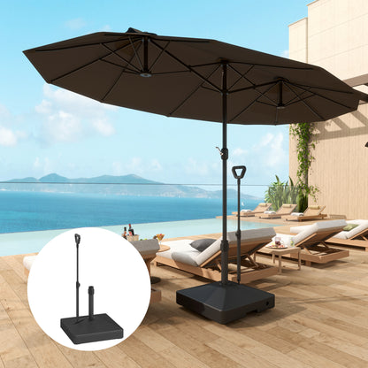 Square Umbrella Base with Wheels Parasol Stand with Adjustable Handle Fillable with 45L Water or 55kg Sand for Garden Terrace Black