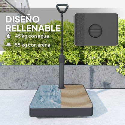 Square Umbrella Base with Wheels Parasol Stand with Adjustable Handle Fillable with 45L Water or 55kg Sand for Garden Terrace Black