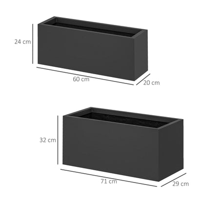 Set of 2 Rectangular Garden Pots, Stackable Plant and Flower Pots for Outdoor and Indoor, Black