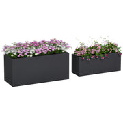 Set of 2 Rectangular Garden Pots, Stackable Plant and Flower Pots for Outdoor and Indoor, Black