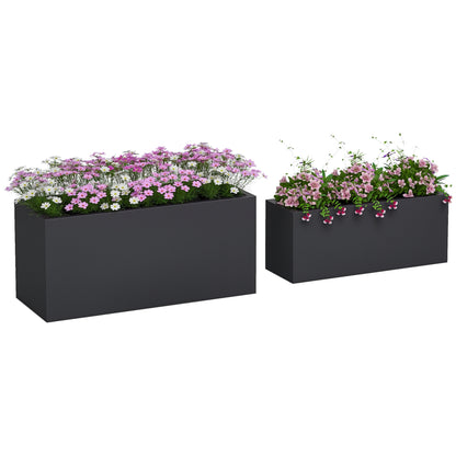 Set of 2 Rectangular Garden Pots, Stackable Plant and Flower Pots for Outdoor and Indoor, Black
