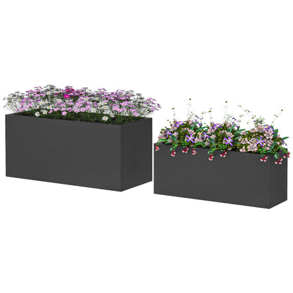 Set of 2 Rectangular Garden Pots, Stackable Plant and Flower Pots for Outdoor and Indoor, Black