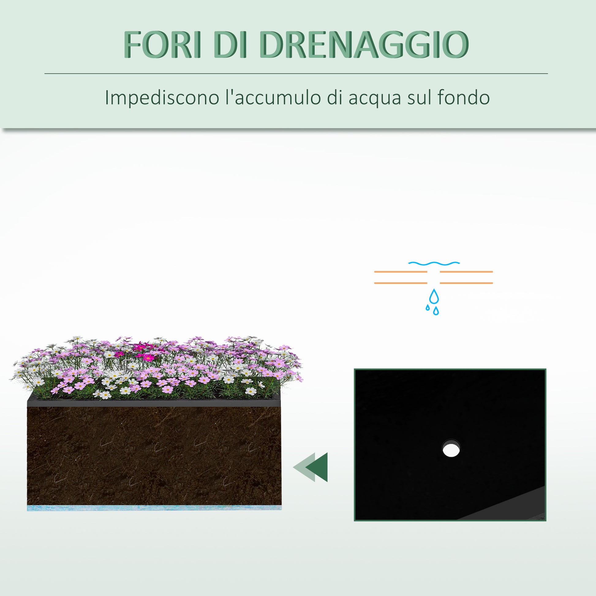 Set of 2 Rectangular Garden Pots, Stackable Plant and Flower Pots for Outdoor and Indoor, Black