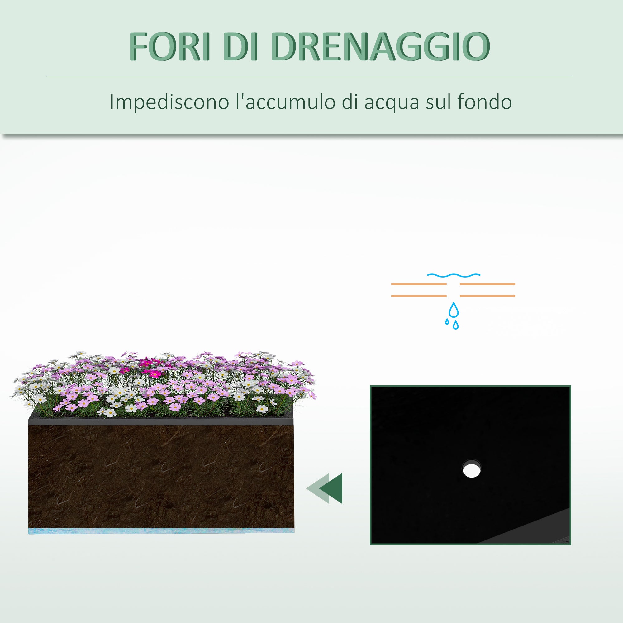 Set of 2 Rectangular Garden Pots, Stackable Plant and Flower Pots for Outdoor and Indoor, Black