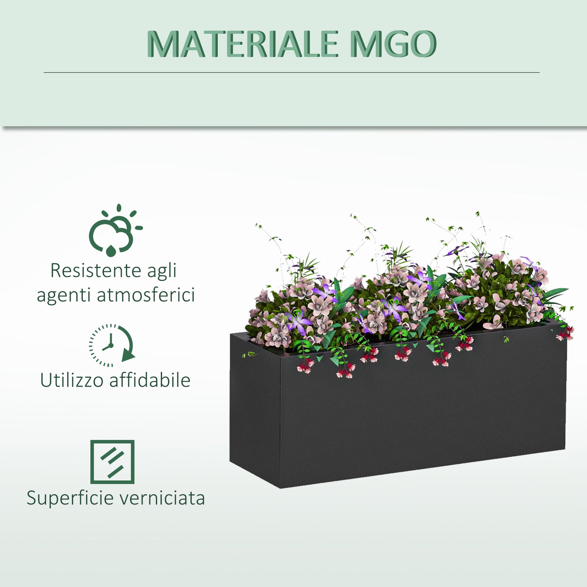 Set of 2 Rectangular Garden Pots, Stackable Plant and Flower Pots for Outdoor and Indoor, Black