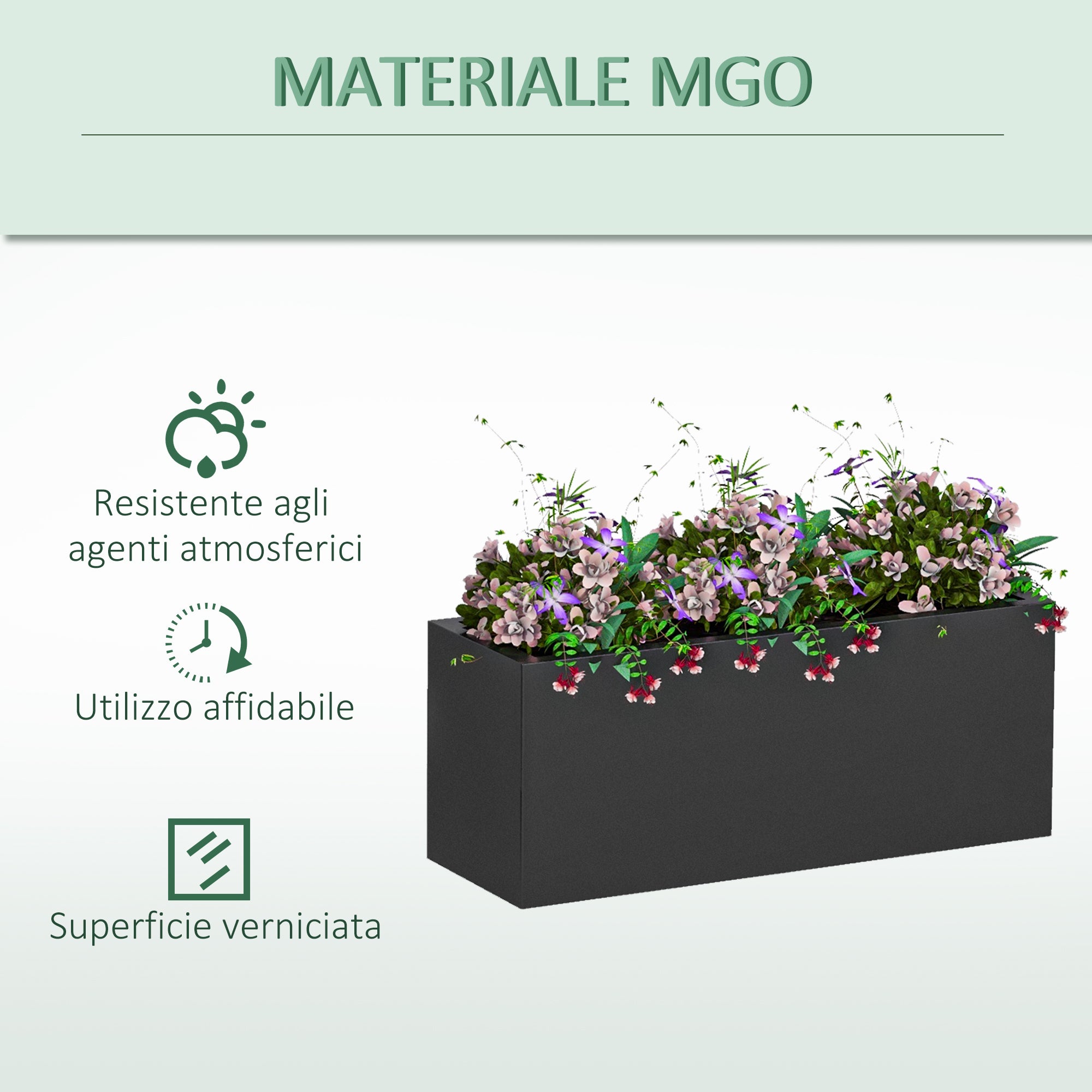 Set of 2 Rectangular Garden Pots, Stackable Plant and Flower Pots for Outdoor and Indoor, Black