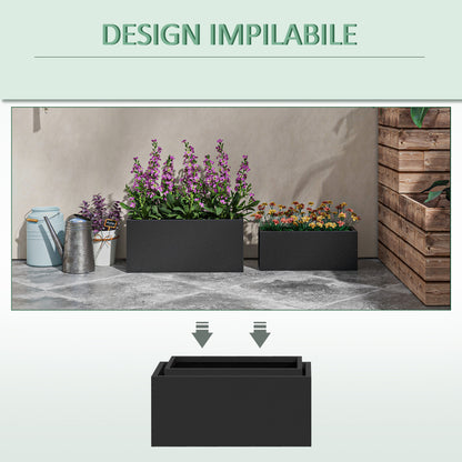 Set of 2 Rectangular Garden Pots, Stackable Plant and Flower Pots for Outdoor and Indoor, Black
