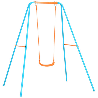 Children's Swing 3-8 Years Garden Swing in Steel and PE with Seat and Stakes, 163x145x181 cm, Blue and Orange