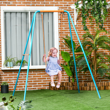 Children's Swing 3-8 Years Garden Swing in Steel and PE with Seat and Stakes, 163x145x181 cm, Blue and Orange