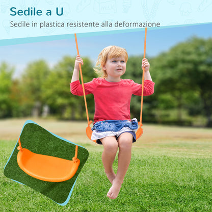 Children's Swing 3-8 Years Garden Swing in Steel and PE with Seat and Stakes, 163x145x181 cm, Blue and Orange