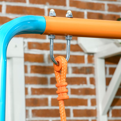 Children's Swing 3-8 Years Garden Swing in Steel and PE with Seat and Stakes, 163x145x181 cm, Blue and Orange