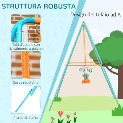 Children's Swing 3-8 Years Garden Swing in Steel and PE with Seat and Stakes, 163x145x181 cm, Blue and Orange