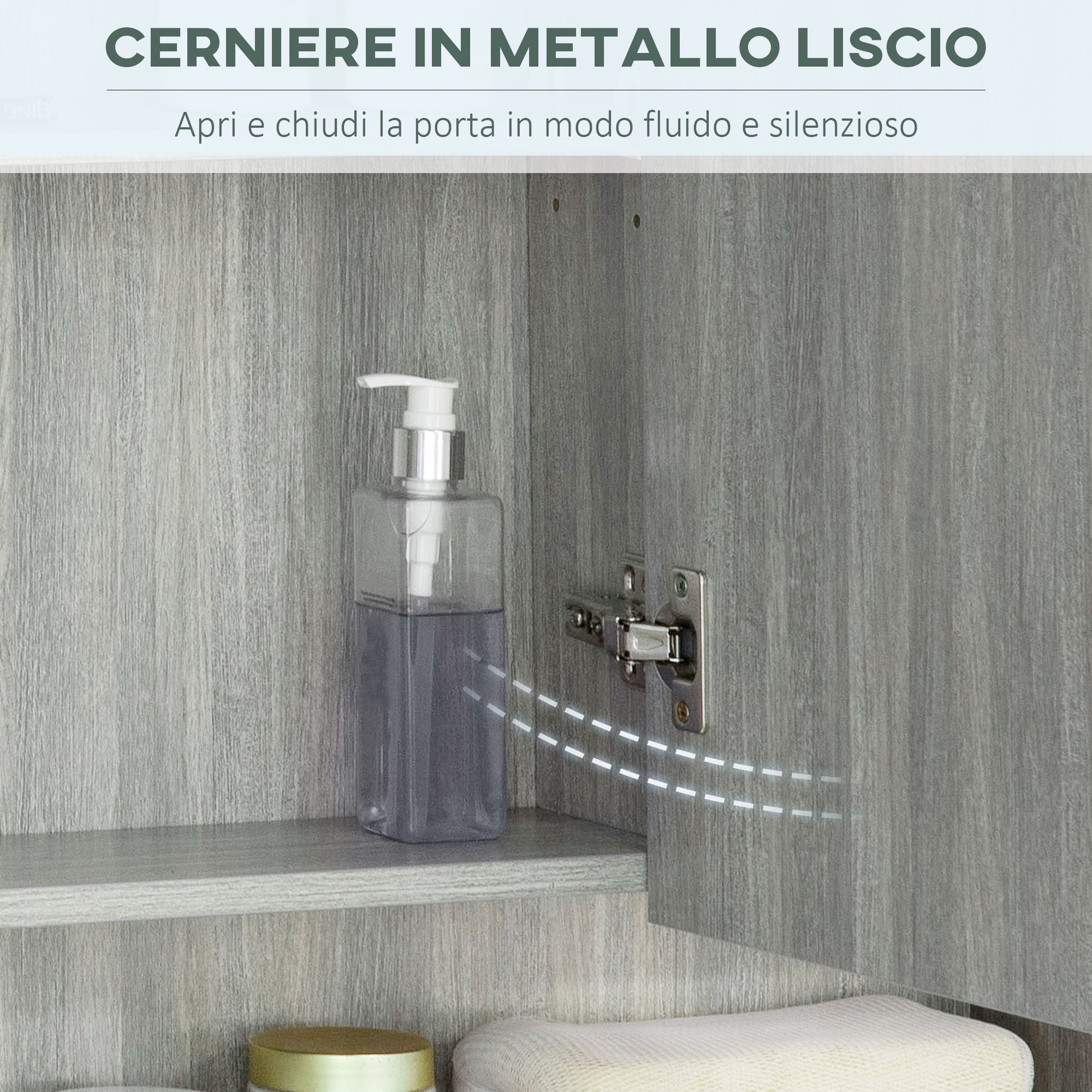 Mirror Cabinet with 4 Sections and Adjustable Shelves, Bathroom Mirror in Wood and Glass, 90x15x75 cm, Gray