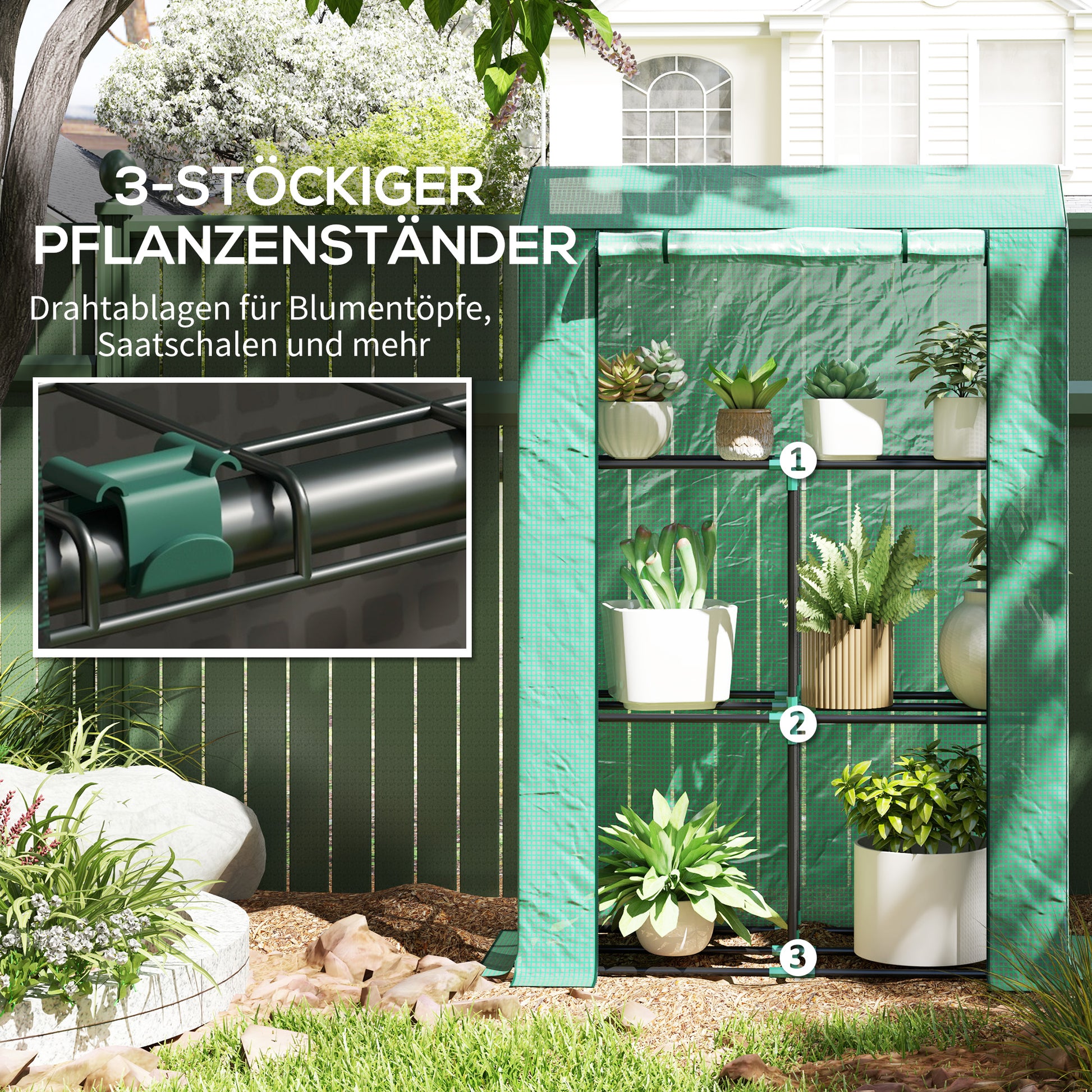 Greenhouse with Shelves Roll-Up Door, Winterproof Steel Frame Greenhouse, Greenhouse for Balcony, Garden, Tomato House with UV Protection 100x40x150cm Tomato Greenhouse for Vegetables Flowers Plants Green
