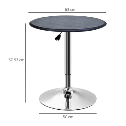 Bar Table Dining Table Bar Table, Kitchen Table for Living Room, Dining Room, Chrome Steel, Faux Leather, Black, Ø63 x 67-93 cm